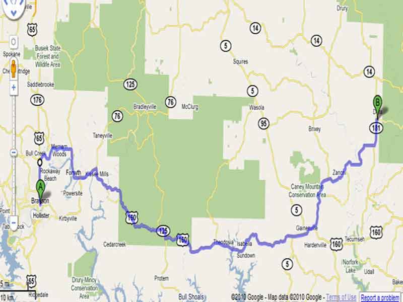 Kansas City - Springfield MO to River of Life Farm directions map