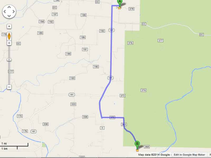 Dora MO to River of Life Farm directions map