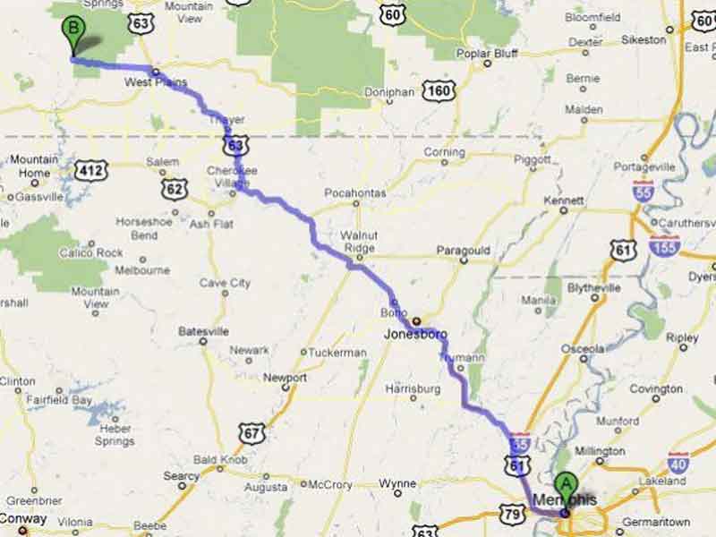 Memphis, TN to River of Life Farm directions map