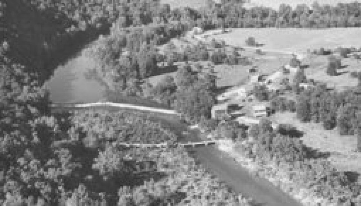 Dawt Mill aerial view and downstream view 1947 featured