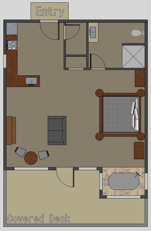 Floor plan for River Falls, Kingfisher, Bungalow, River Rose, TT Hideaway, Wildflower, Birdsong River Falls Treehouse floorplan