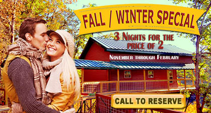 River of Life farm Fall Winter treehouse cabin special