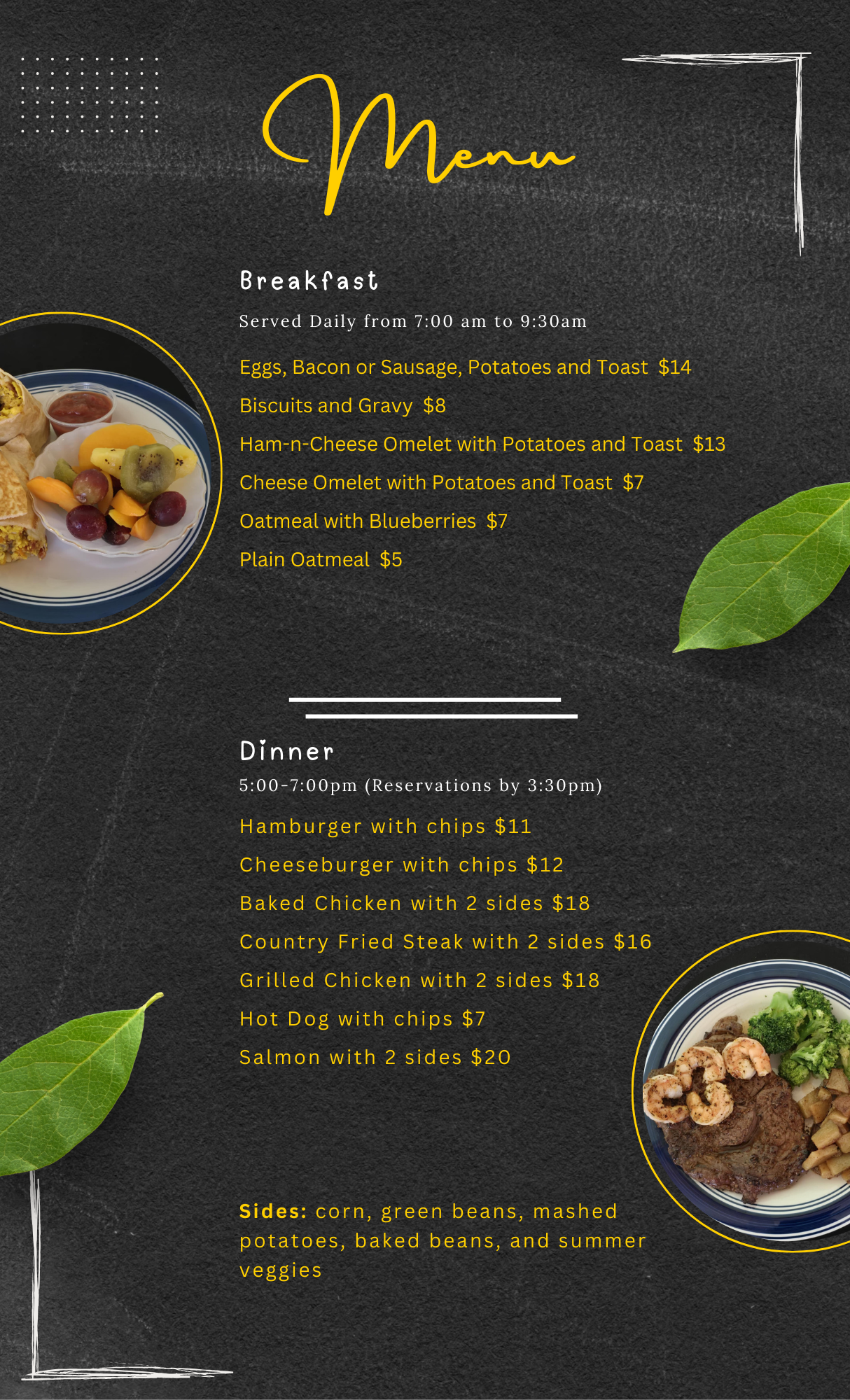 Falls Restaurant Menu Falls Restaurant Menu