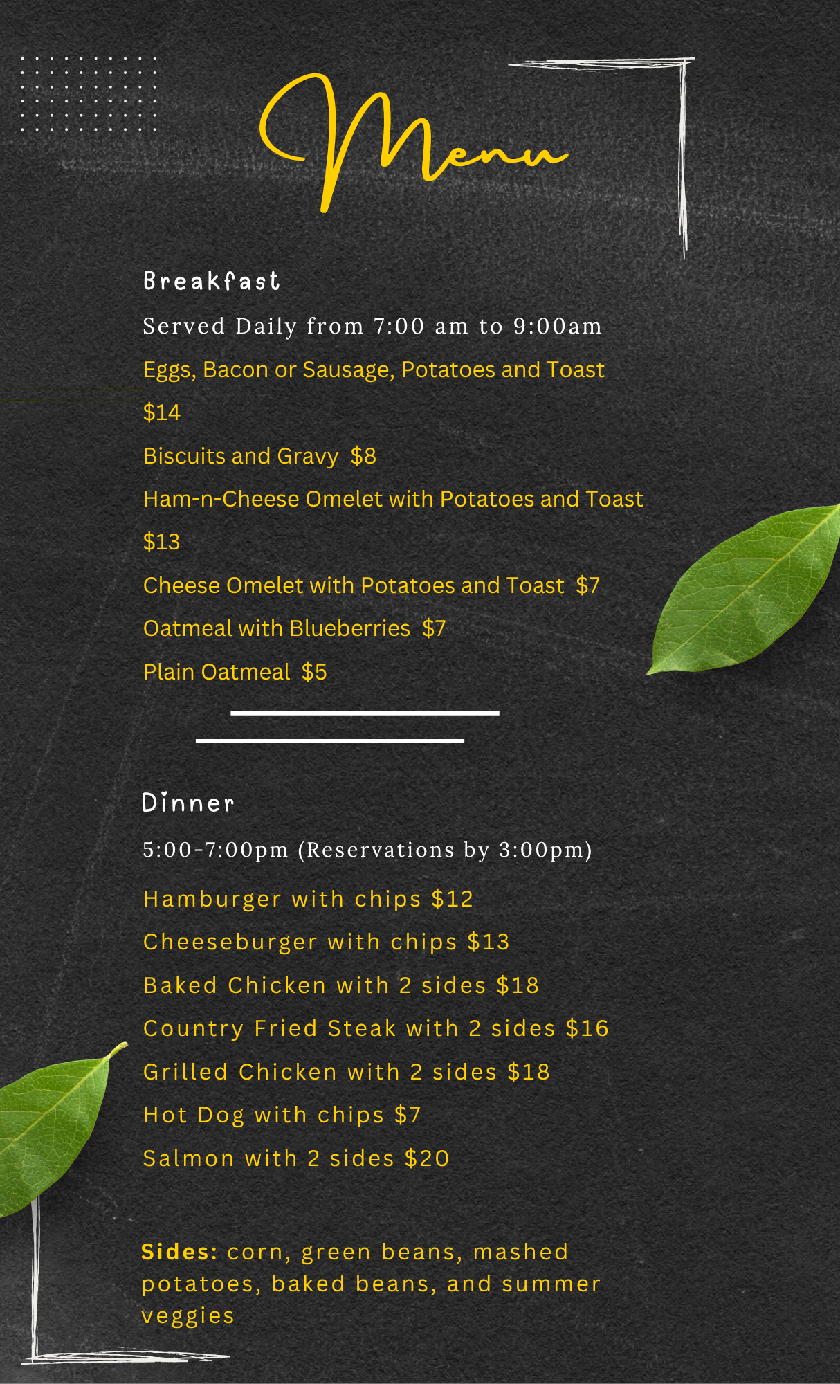 River of Life Farm Restaurant enu