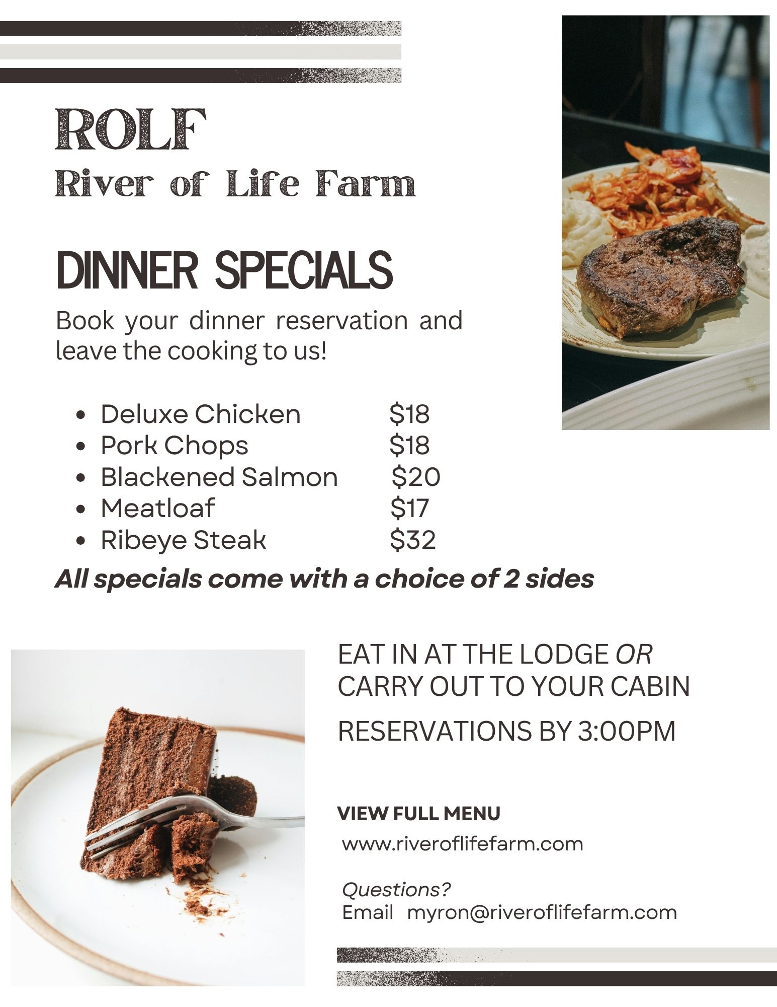 River of Life Farm Restaurant Specials